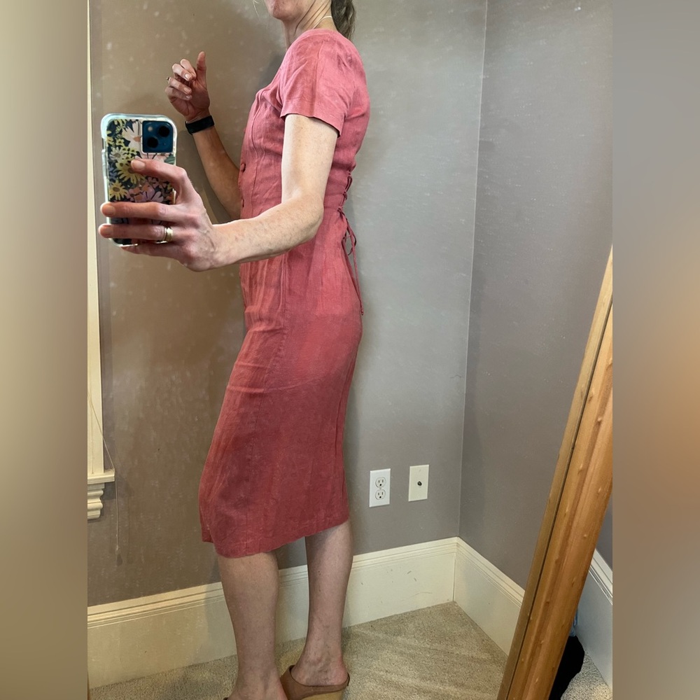 Vintage linen shell pink mid dress - Picture 3 of 9